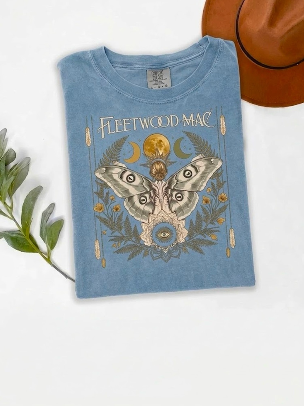 Fleetwood Mac Moon Moth Boho Chic Comfort Colors Blue T-Shirt